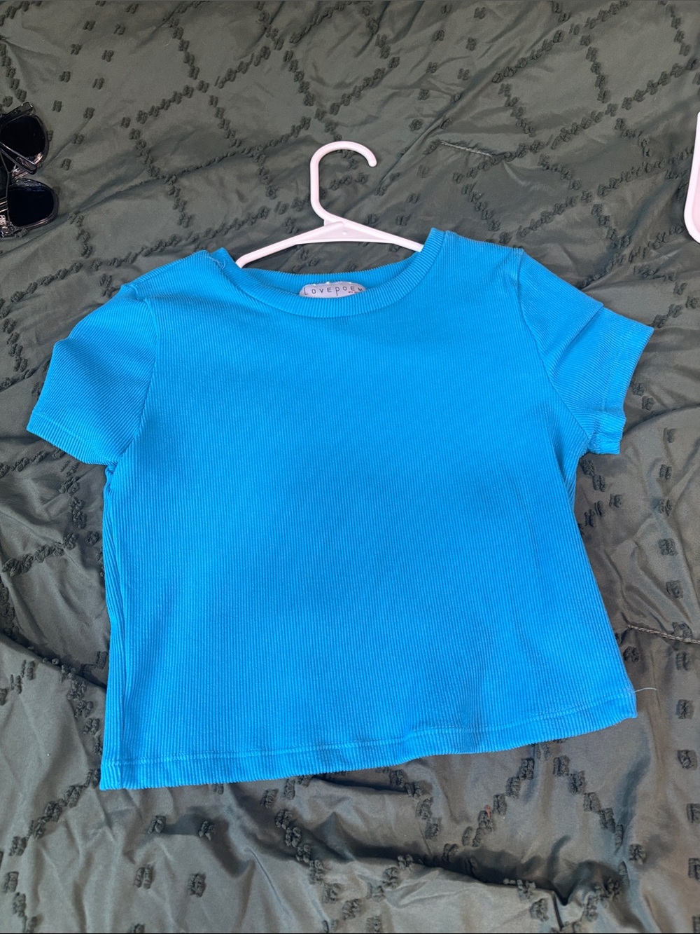 Love Bright Turquoise Ribbed Crop Tee